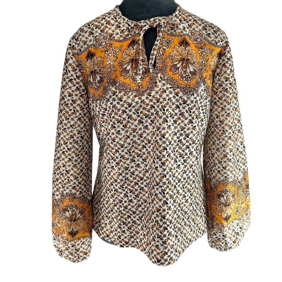 VTG Blouse- some wear- size Small/medium- 70s groovy- brown orange tie - Picture 1 of 13